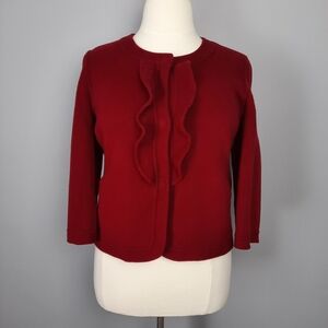 Talbots Burgundy Red Wool Cropped 3/4 Sleeve Jacket size 14